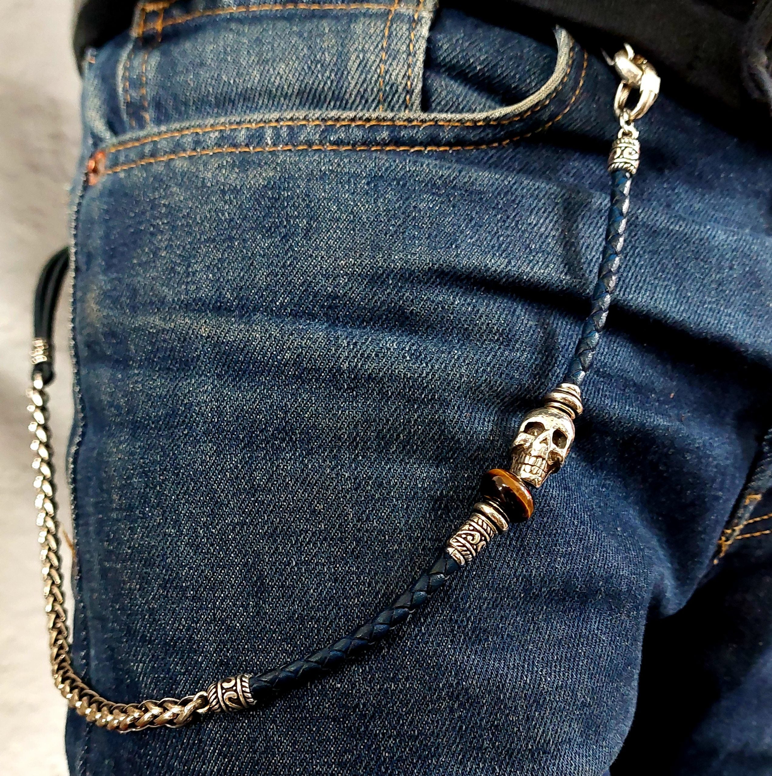 Chain wallet Skull leather